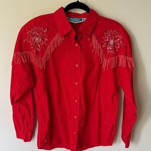 Vintage 80’s Southwest Canyon Red Western Shirt with Fringe & Sequins